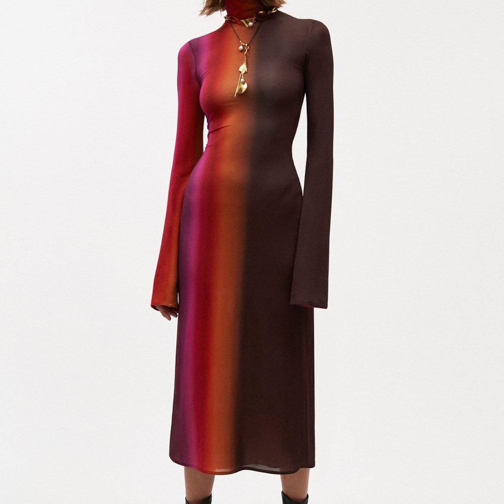Red Bach High-necked multi-coloured Striped Jersey Midi Dress” by ELLERY.